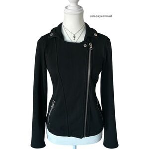Y2K Black Asymmetrical Biker Style Long Sleeve Zip-up Jacket